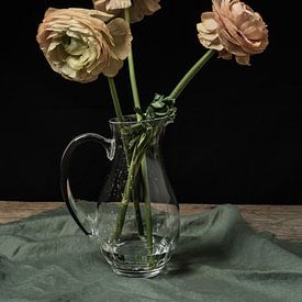 Ranunculus in glass jug | fine art still life photography in color | print wall art by Nicole Colijn