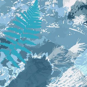 Abstract fern leaves in blue. van Dina Dankers