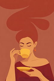Rode Koffie Portret Poster – Warme Vintage Wandkunst von DesignDoodle