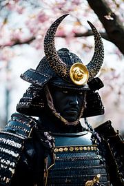 Kriegsrüstung eines Samurais mit Kirschblüten von Poster Art Shop