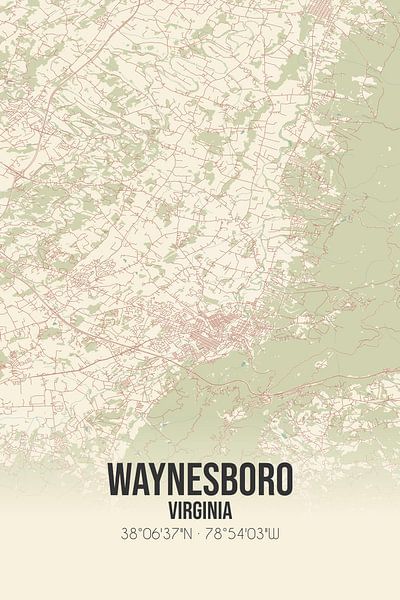 Carte ancienne de Waynesboro (Virginie), USA. par Affiches de lieux