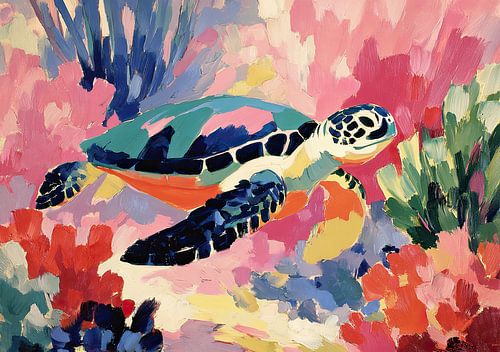 Une tortue marine aux couleurs vives dans le récif de corail