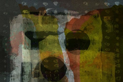 Abstrait rétro. Formes organiques dans des tons chauds de vert, brun, gris et noir.