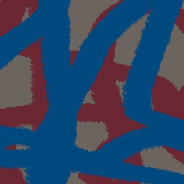 Art abstrait moderne. Lignes dans des couleurs vives. Bleu, rouge, taupe. sur Dina Dankers