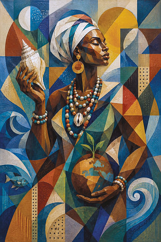 West African sea deity Afrekete painting.