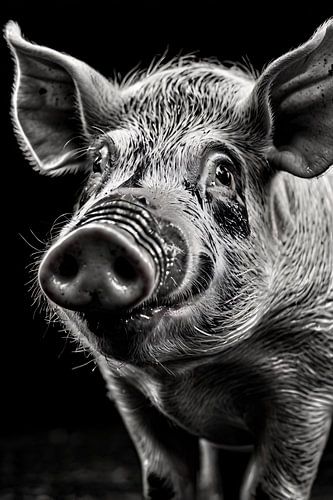 Zwart-wit varken portret kunst