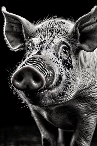 Schwarz-weißes Schweineporträt von Art & Soul Creations