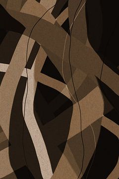 Œuvre d'art moderne abstraite minimaliste rétro en marron, beige, noir VII sur Dina Dankers