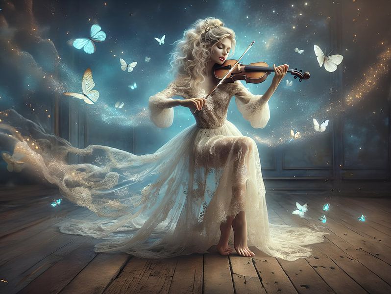 Beautiful woman plays the violin in an old-fashioned room by Eye on You