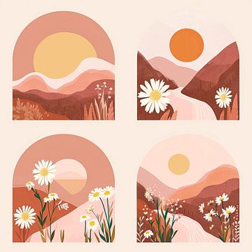 Lever de soleil et flore de montagne - Quadruple sur Vlindertuin Art