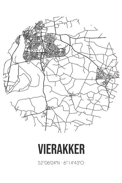 Vierakker (Gelderland) | Map | Black and white by Prints of Place
