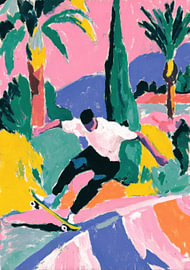 Un skateur dans un paysage tropical haut en couleur sur Niklas Maximilian