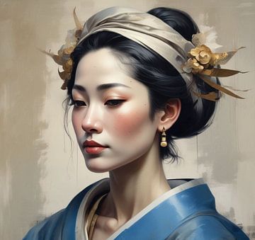 Portrait of a geisha Japanese woman. by J.a Dijkstra
