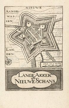 Oude kaart van Nieuwe Schans (Lange Akker), omstreeks 1743 van Gert Hilbink
