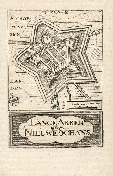 Alte Karte der Nieuwe Schans (Lange Akker), um 1743 von Gert Hilbink