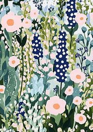 Gouache illustration garden Matisse inspired pastel flowers by Niklas Maximilian
