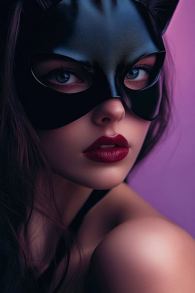 Verführerischer Blick mit Katzenmaske von Poster Art Shop
