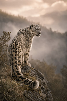Majestueuze Sneeuwluipaard op Bergklif – Fine-Art Wildlife Fotografie