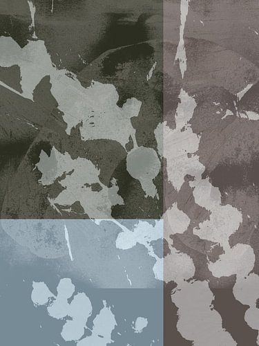 Botanical art in neutral colours. Flowers on taupe, blue, grey by Dina Dankers