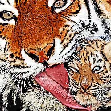 Tiger Love - Cartoon Stijl van Mutschekiebchen