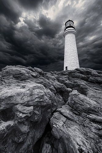 Vuurtoren in stormachtige lucht
