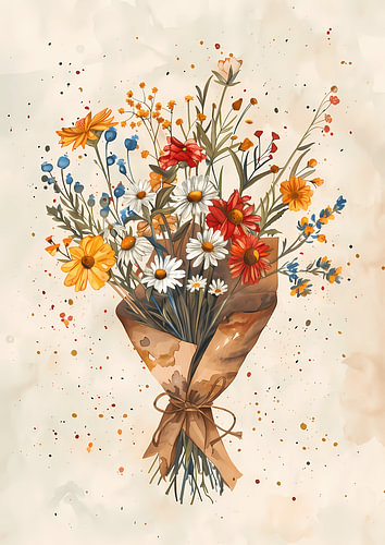 Bouquet de fleurs des champs au charme rêveur, peint à l'aquarelle