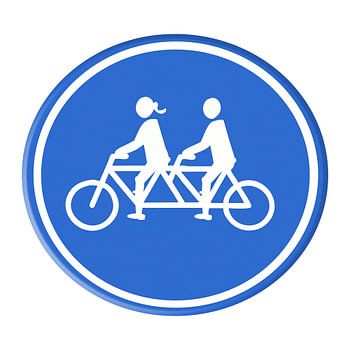 Panneau routier. Couple sur un tandem. Femme/homme