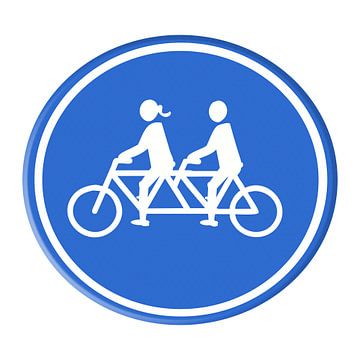 Verkeersbord. Stel op een tandem. Vrouw/man van Grüntyers .