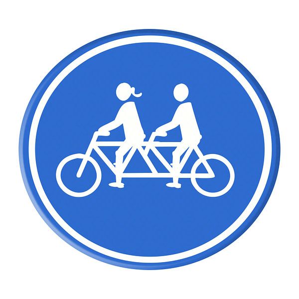 Straßenschild. Ehepaar auf einem Tandem. Frau/Mann von Grüntyers .