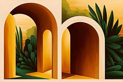 Vintage Boog Tuinarchitectuur Landschap Mid-Century Modern Bauhaus