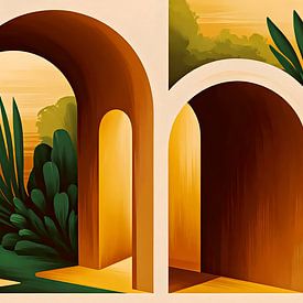 Vintage Arch Garden Architecture Landscape Mid-Century Modern Bauhaus by Mad Dog Art