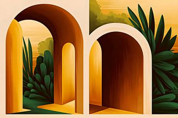 Vintage Bogen Garten Architektur Landschaft Mid-Century Modern Bauhaus