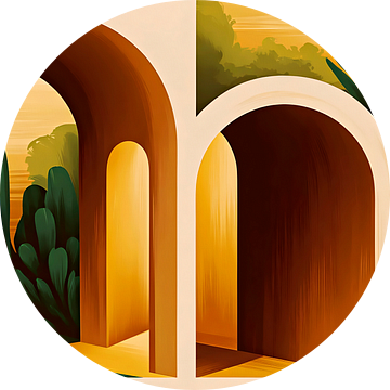 Vintage Boog Tuinarchitectuur Landschap Mid-Century Modern Bauhaus