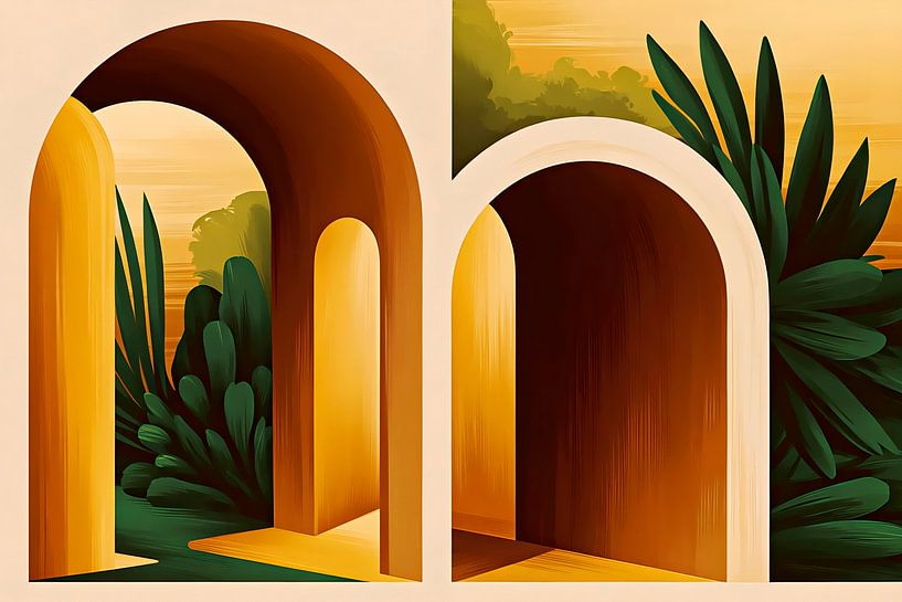 Vintage Arch Garden Architecture Landscape Mid-Century Modern Bauhaus by Mad Dog Art