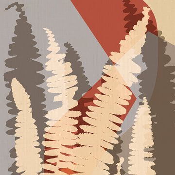 Varenbladeren in terra, grijs, taupe. van Dina Dankers