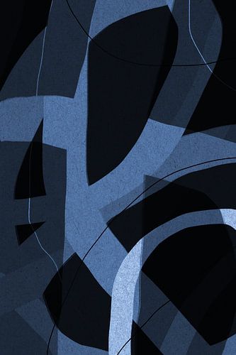 Modern abstract minimalistisch retro kunstwerk in blauw, wit, zwart II