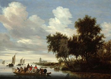 River landscape with a ferry, Salomon van Ruysdael