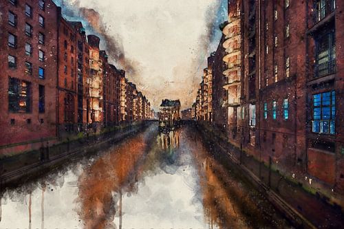 Speicherstadt - Hamburg zoals geschilderd
