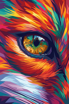 Affiche métallique « Eye Of Red Fox » : illustration pop art en style WPAP