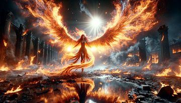 Phoenix godin wekt het vuur inferno op van artefacti