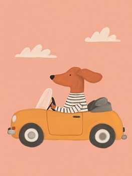 Süßer Hund im Cabrio – Verspieltes Abenteuer im Kinderzimmer