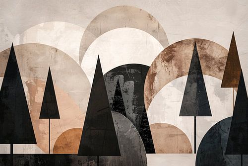 Geometrische bomen in sepia en grijstinten