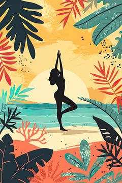 Yoga sur la plage au coucher du soleil sur Whale & Sons