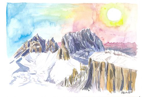 Crête de montagne des Dolomites avec neige hivernale et Langkofel dans le Tyrol du Sud, Italie