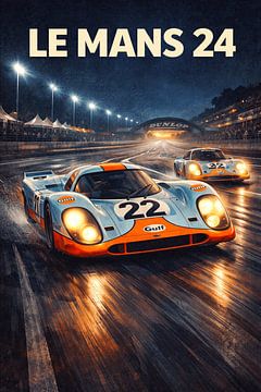 Le Mans 24 Nacht Regen Vintage Poster von Dodik Hariyono