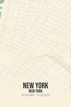 Vintage landkaart van New York (New York), USA. van MijnStadsPoster