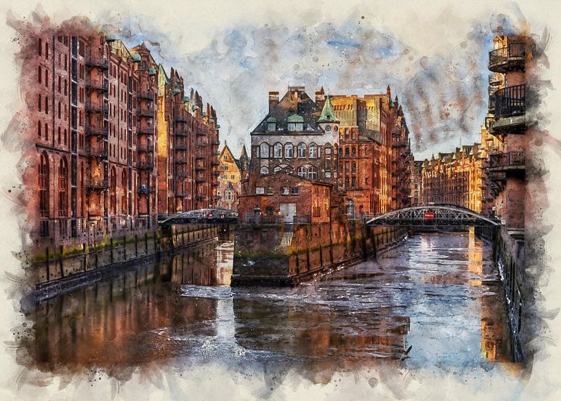 Moated castle - Hamburg as painted by Das-Hamburg-Foto