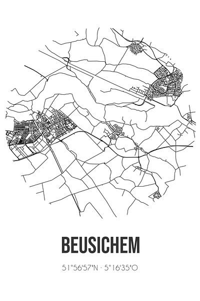 Beusichem (Gelderland) | Map | Black and white by Prints of Place