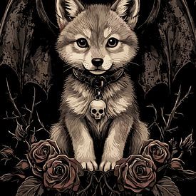 Gothic wolf with bat wings and skull by Pixelbull Design