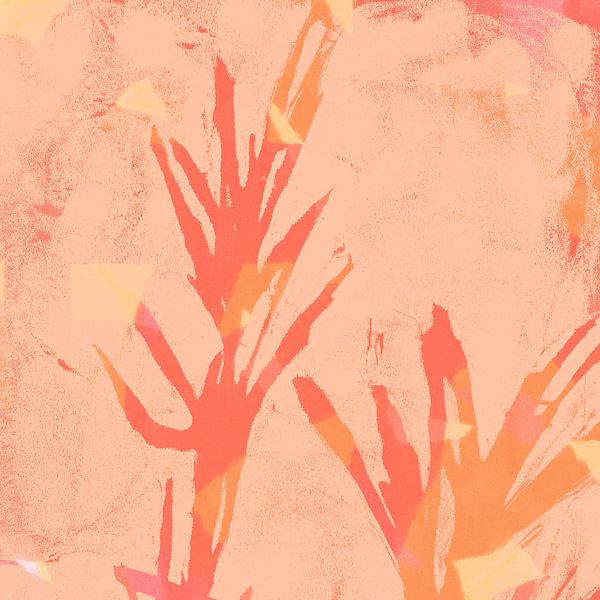 Modern abstract art. Leaves in pink and soft yellow . by Dina Dankers